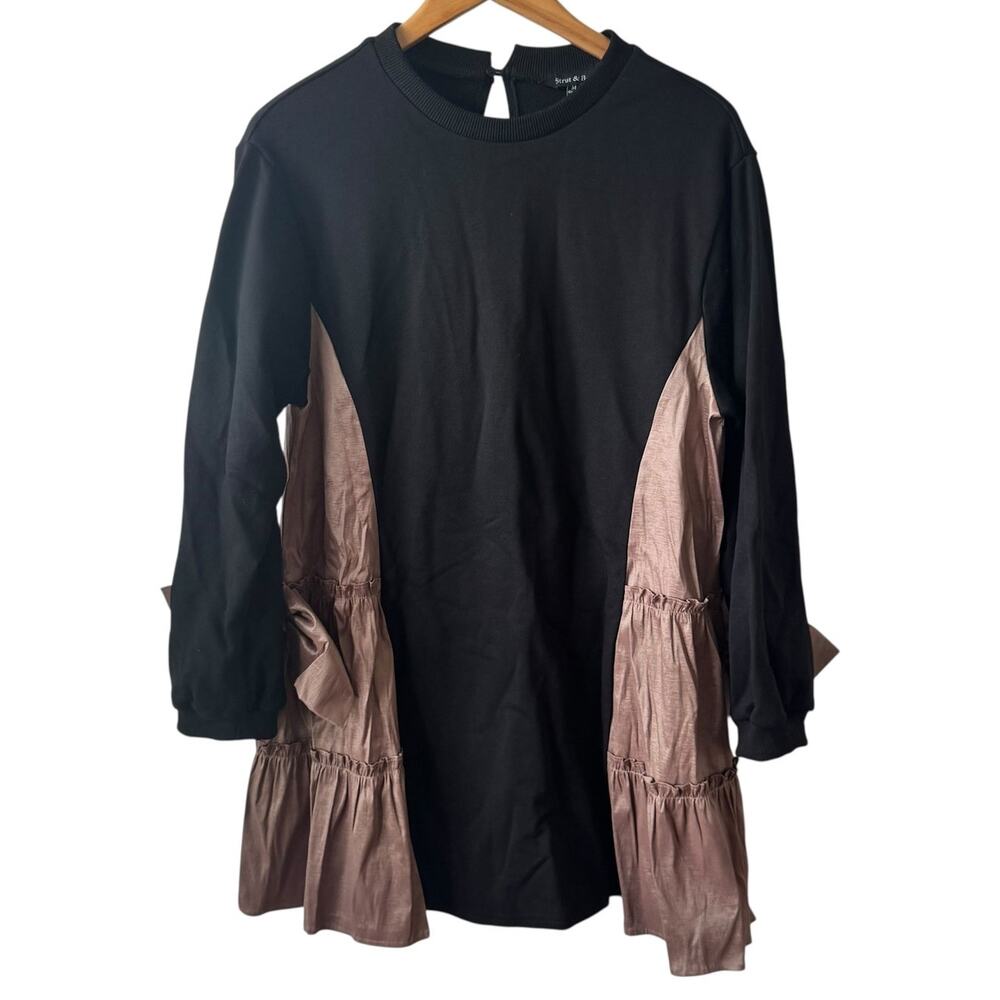 Strut & Bolt Dress Women M‎ Black Brown Copper Bow Prep Mini NWOT Fall Girly